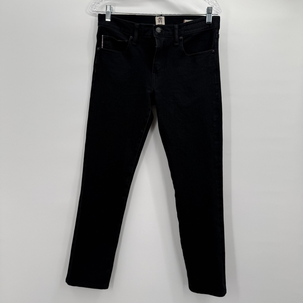 KATO The Pen Slim Jeans Mens 30x28 Black Raw Denim 4-Way Stretch USA Tapered